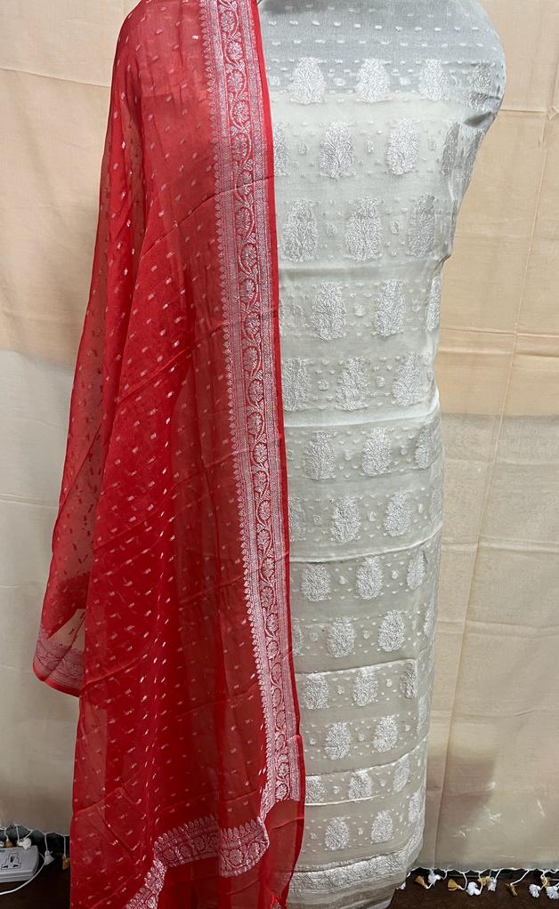 Pure Khaddi Georgette Unstitched Suit With Zari Work