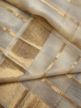 Pure Kora Silk Saree with Banarasi Border and Stripe Zari Work