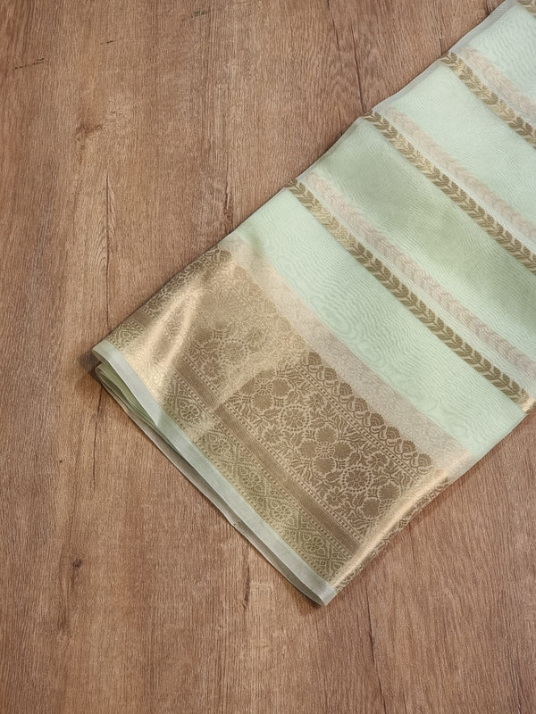 Pure Kora Silk Saree with Banarasi Border and Stripe Zari Work