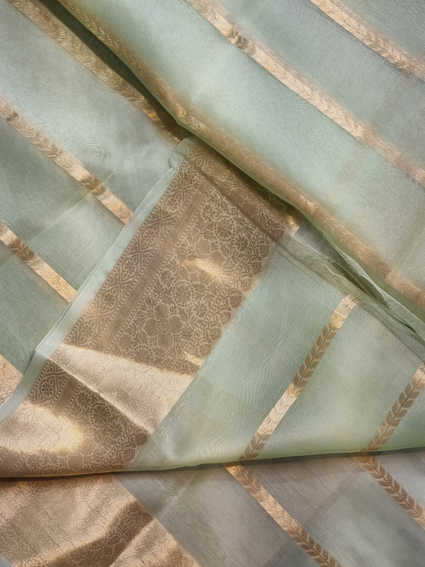 Pure Kora Silk Saree with Banarasi Border and Stripe Zari Work