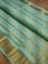 Pure Kora Silk Saree with Banarasi Border and Stripe Zari Work