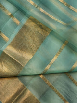 Pure Kora Silk Saree with Banarasi Border and Stripe Zari Work