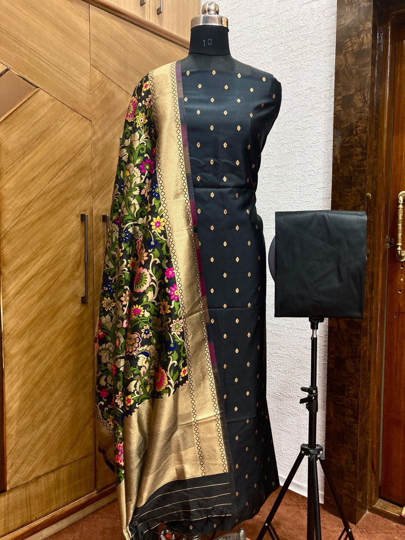 Banarasi katan Silk Zari weaved Suit With Zari and Resham Weaving Dupatta.