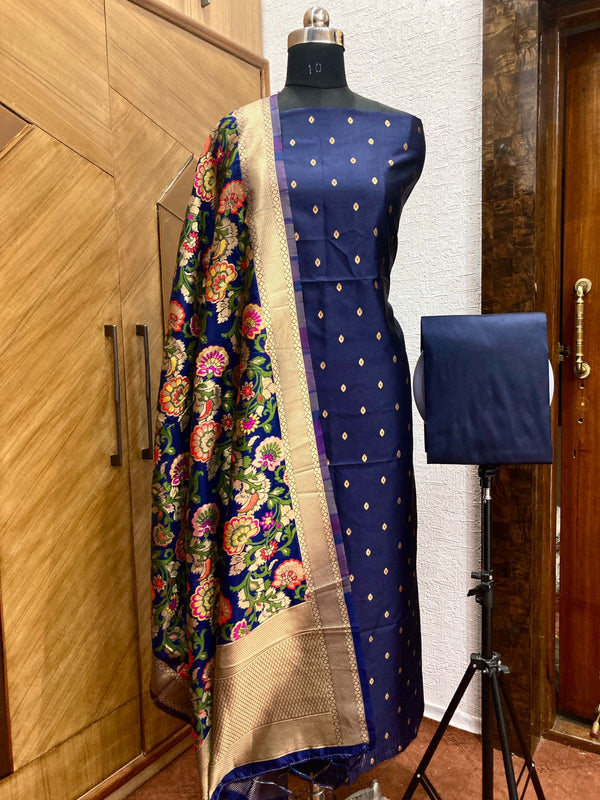 Banarasi katan Silk Zari weaved Suit With Zari and Resham Weaving Dupatta.