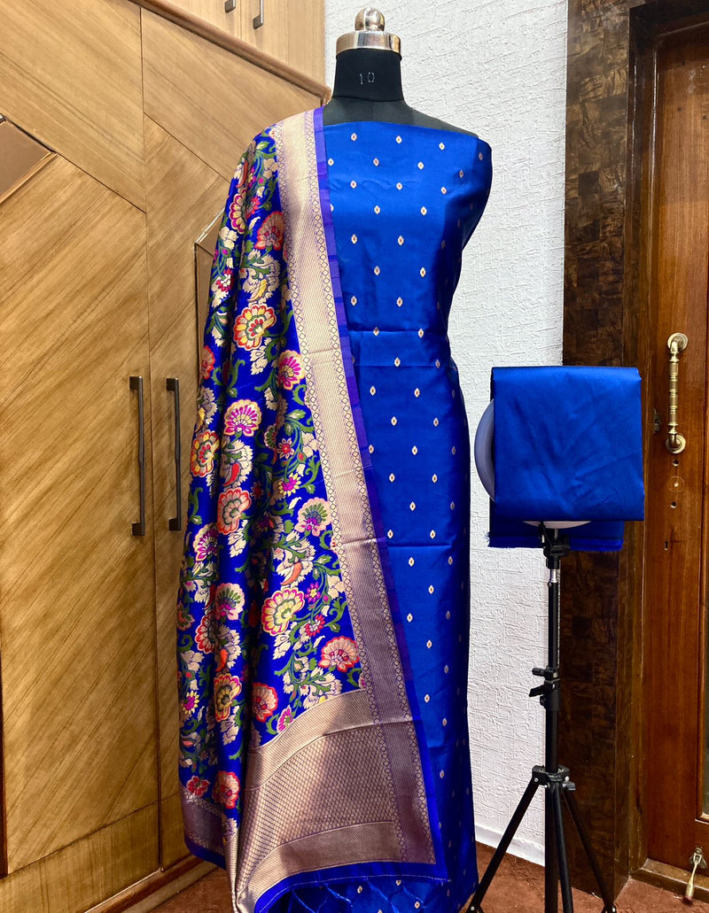 Banarasi katan Silk Zari weaved Suit With Zari and Resham Weaving Dupatta.