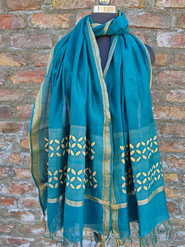 Pure Chanderi Silk Applique Work Dupatta.