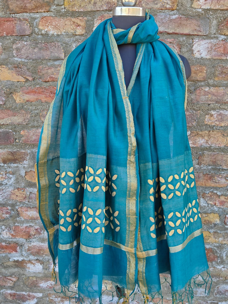 Pure Chanderi Silk Applique Work Dupatta.