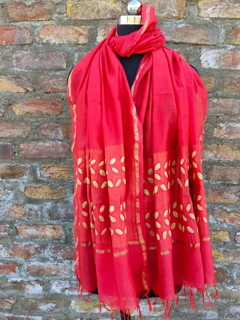 Pure Chanderi Silk Applique Work Dupatta.