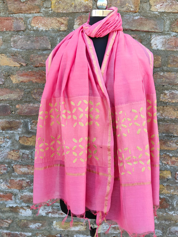 Pure Chanderi Silk Applique Work Dupatta.