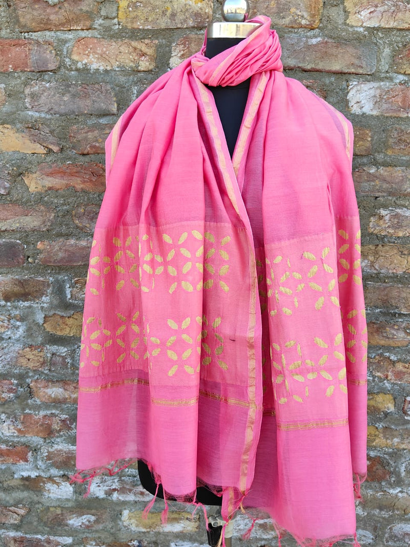 Pure Chanderi Silk Applique Work Dupatta.