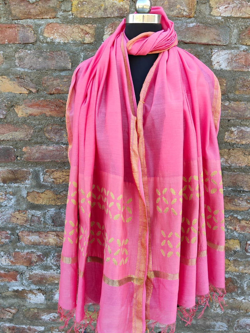 Pure Chanderi Silk Applique Work Dupatta.