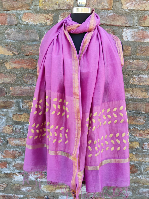 Pure Chanderi Silk Applique Work Dupatta.