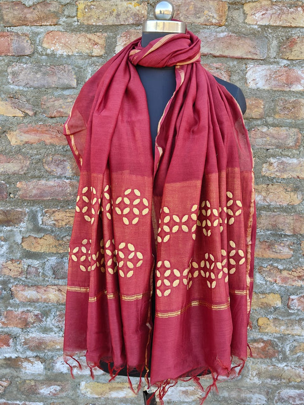 Pure Chanderi Silk Applique Work Dupatta.