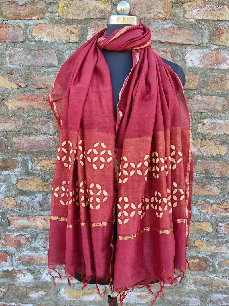 Pure Chanderi Silk Applique Work Dupatta.