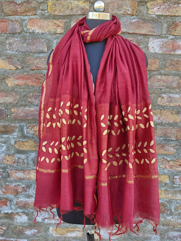 Pure Chanderi Silk Applique Work Dupatta.