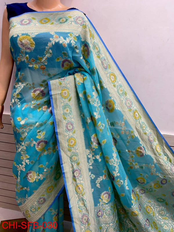 Pure Banarasi Handwoven Khaddi Georgette Silk Saree With Hand Brush Work ( length- 6.3 meter )