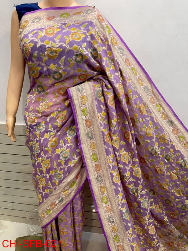 Pure Banarasi Handwoven Khaddi Georgette Silk Saree With Hand Brush Work ( length- 6.3 meter )