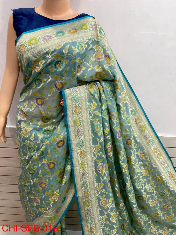 Pure Banarasi Handwoven Khaddi Georgette Silk Saree With Hand Brush Work ( length- 6.3 meter )