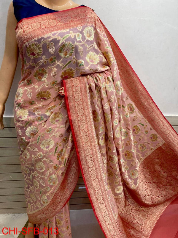 Pure Banarasi Handwoven Khaddi Georgette Silk Saree With Hand Brush Work ( length- 6.3 meter )