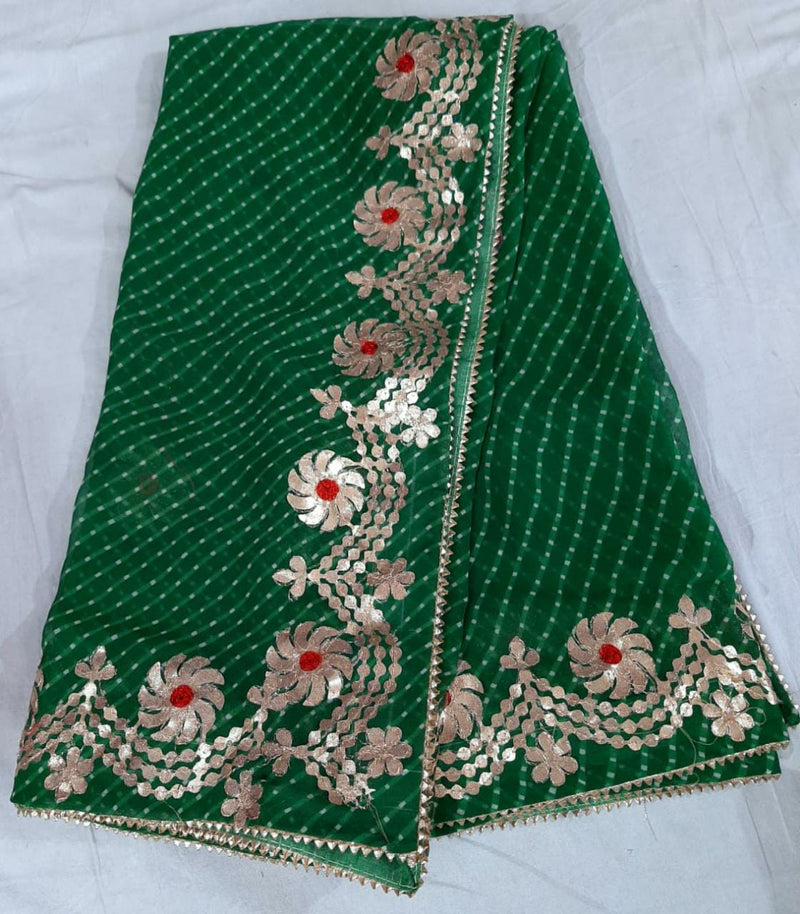 Pure Georgette Lehriya Gotta Patti Work Saree With Contrest Blouse.(6.3METR)