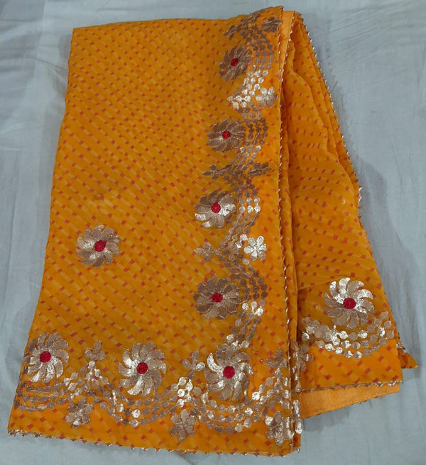 Pure Georgette Lehriya Gotta Patti Work Saree With Contrest Blouse.(6.3METR)