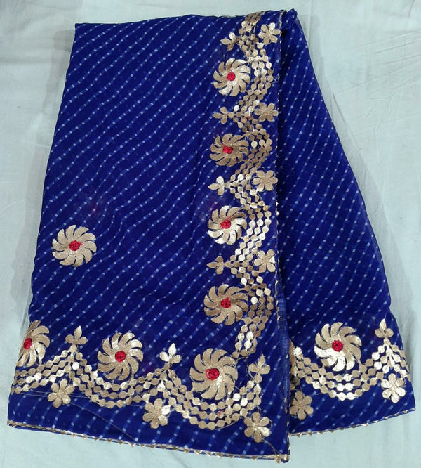 Pure Georgette Lehriya Gotta Patti Work Saree With Contrest Blouse.(6.3METR)