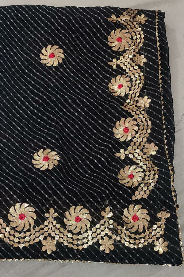 Pure Georgette Lehriya Gotta Patti Work Saree With Contrest Blouse.(6.3METR)