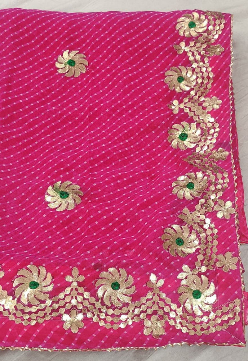 Pure Georgette Lehriya Gotta Patti Work Saree With Contrest Blouse.(6.3METR)