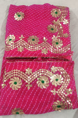 Pure Georgette Lehriya Gotta Patti Work Saree With Contrest Blouse.(6.3METR)