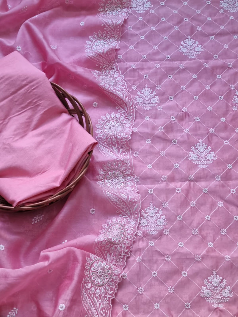 Pure Banarasi Chanderi Silk Embroidery Work Unstitched Suit With Chanderi Silk Dupatta.