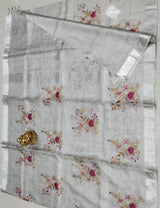 Pure Tissue Linen Silk Saree with Embroidery Work.( length- 6.3 meter )