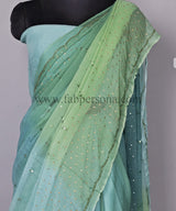 Pure Chiffon Mirror Chandla Hand Work Saree With Running Blouse.