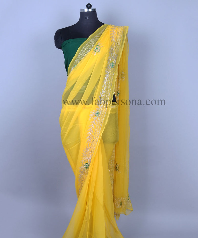 Pure Diamond Chiffon Rajput work saree With Blouse (6.3metr).