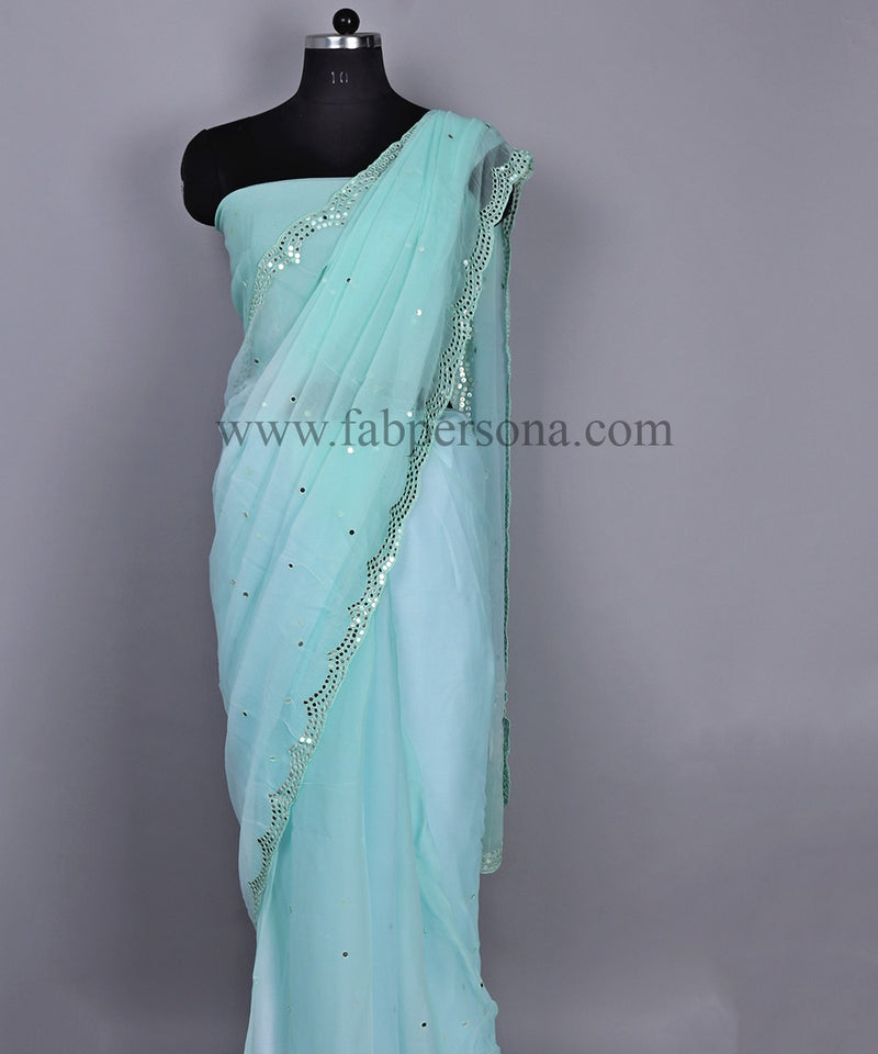 Pure Chiffon Pachrangi Color With Patra Hand Work With Cut Work Border Saree With Running Blouse