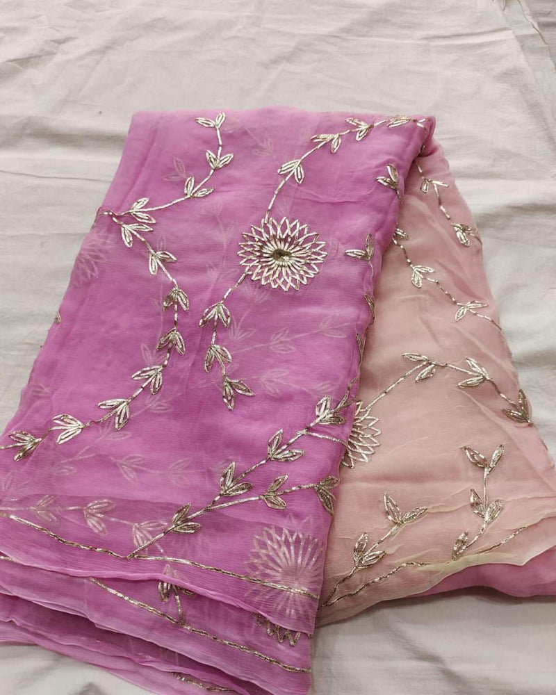 Pure Dimond Chiffon Saree With Gota Patti Jaal Work  With Running Blouse