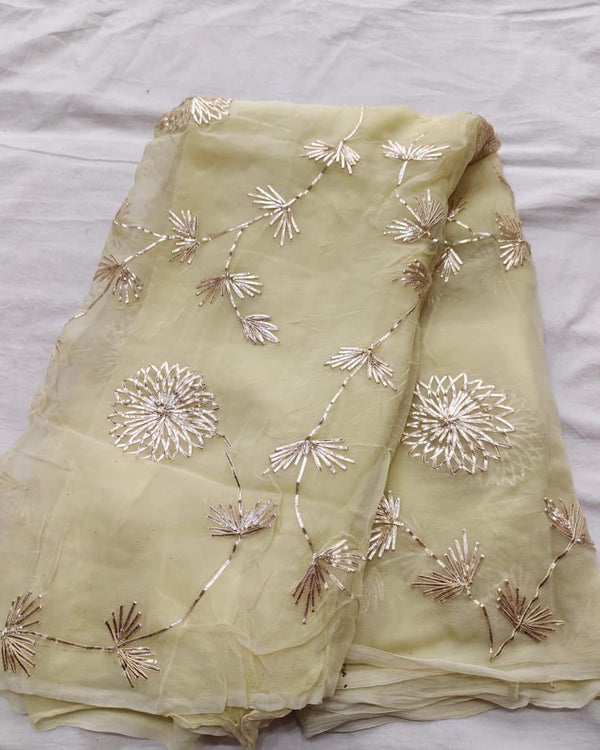 Pure Diamond Chiffon Saree With Gota Patti Jaal Work  With Running Blouse