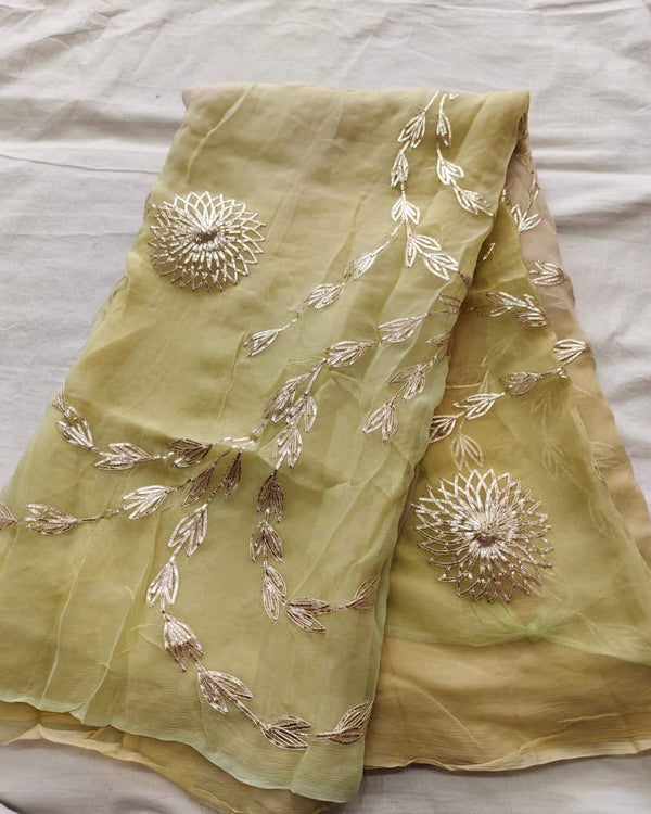 Pure Diamond Chiffon Saree With Gota Patti Jaal Work  With Running Blouse