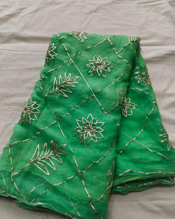 Pure Diamond Chiffon Saree With Gota Patti Jaal Work  With Running Blouse