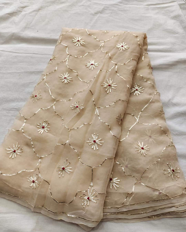 Pure Diamond Chiffon Saree With Gota Patti Jaal Work  With Running Blouse