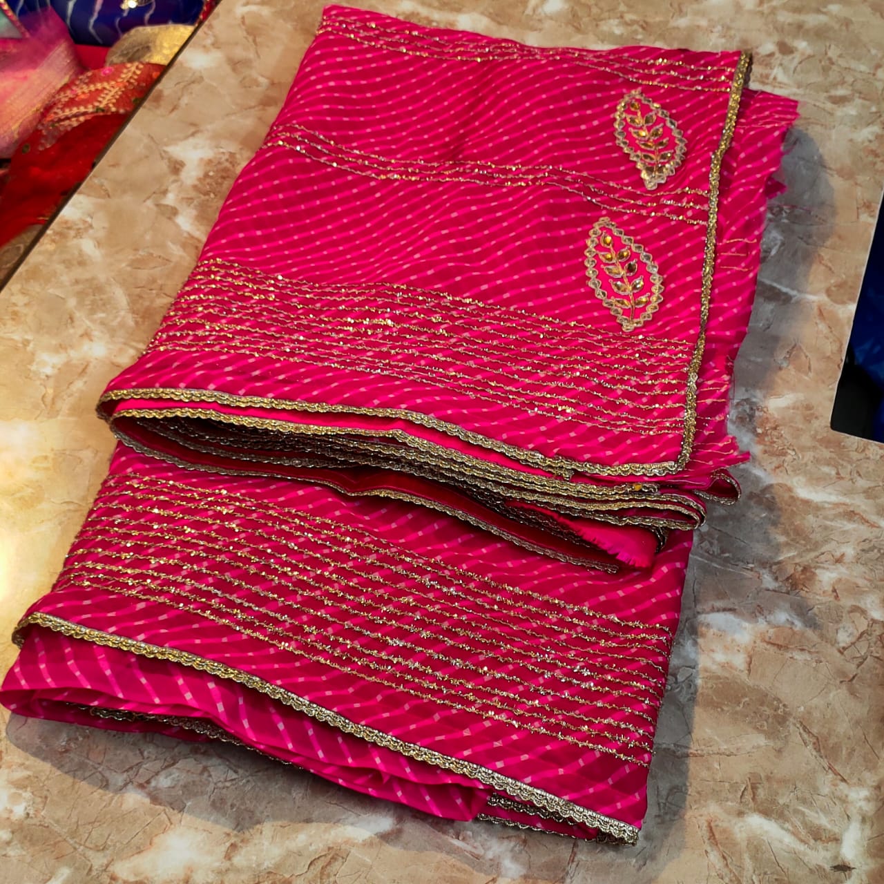 Magenta Bandhani Saree with Zari border