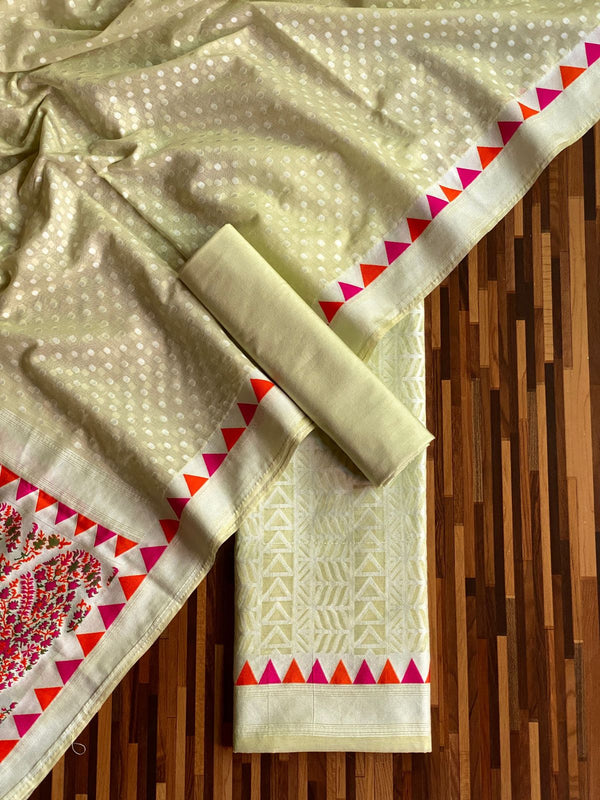 PURE HANDLOOM BANARASI RESHAM COTTON BEAUTIFUL WEAVED UNSTITCHED SUIT