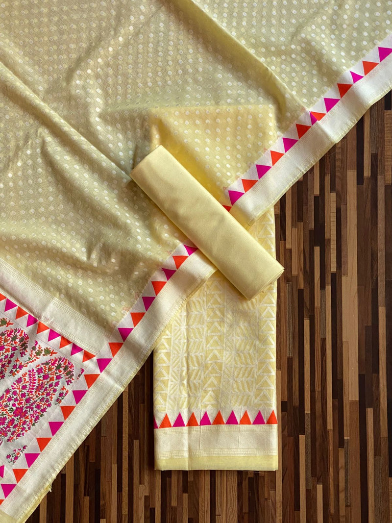 PURE HANDLOOM BANARASI RESHAM COTTON BEAUTIFUL WEAVED UNSTITCHED SUIT