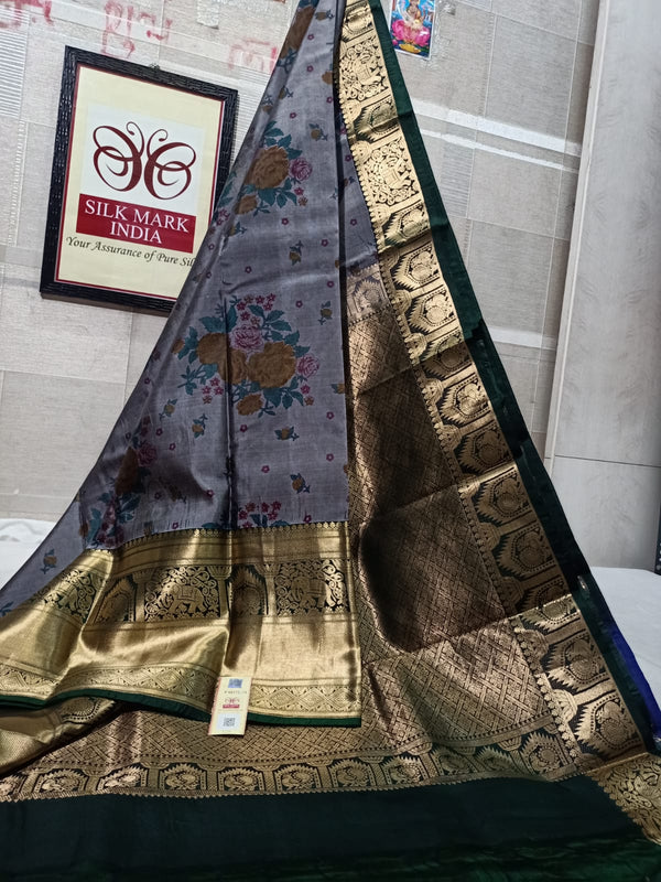 Pure Kanchipuram Silk Saree With Kalamkari Hand Print.