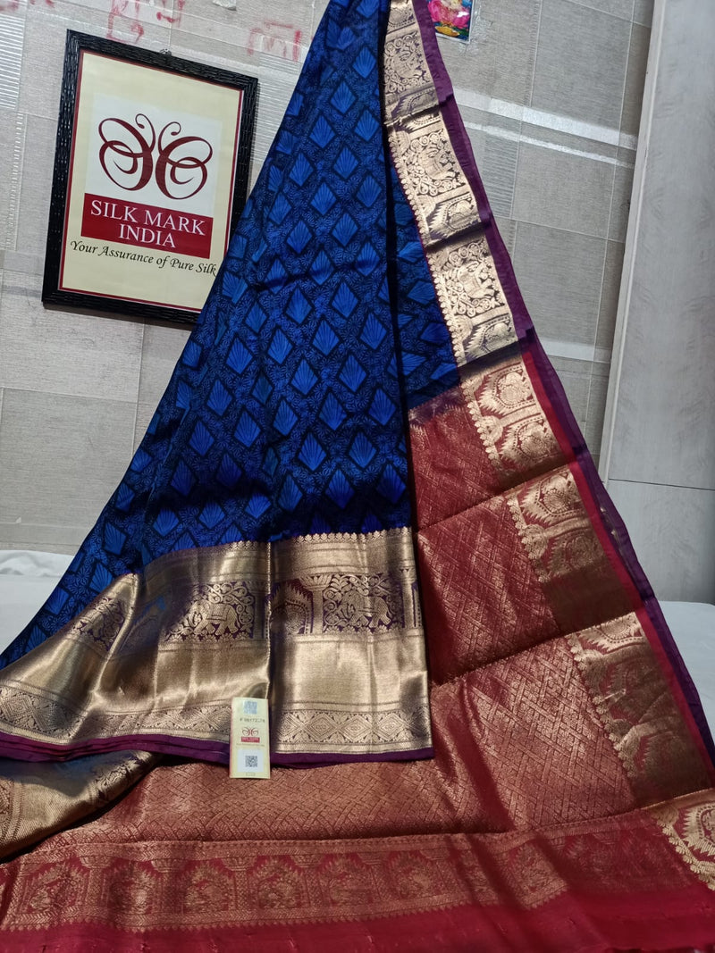 Pure Kanchipuram Silk Saree With Kalamkari Hand Print.