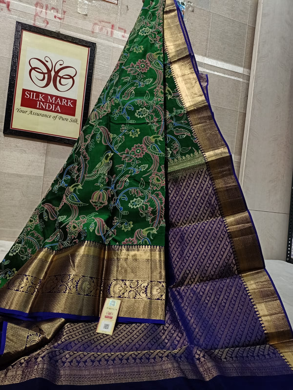 Pure Kanchipuram Silk Saree With Kalamkari Hand Print.