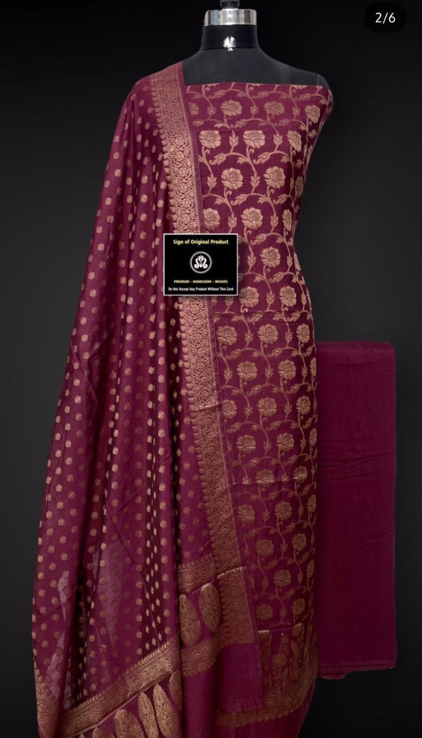 Banarasi Chiniya Silk Unstitched Suit with Chiniya silk dupatta