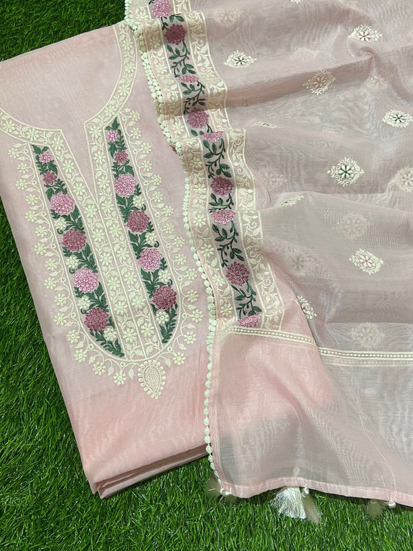 Pure Banarasi Chanderi Silk Chikankari multi embroidery Unstitched Suit