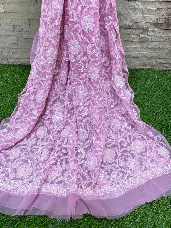 Pure Chiffon Georgette Chikankari Handwork Dupatta