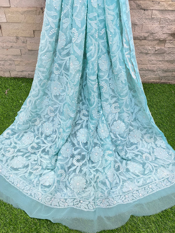 Pure Chiffon Georgette Chikankari Handwork Dupatta