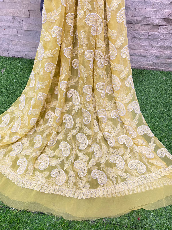 Pure Chiffon Georgette Chikankari Handwork Dupatta